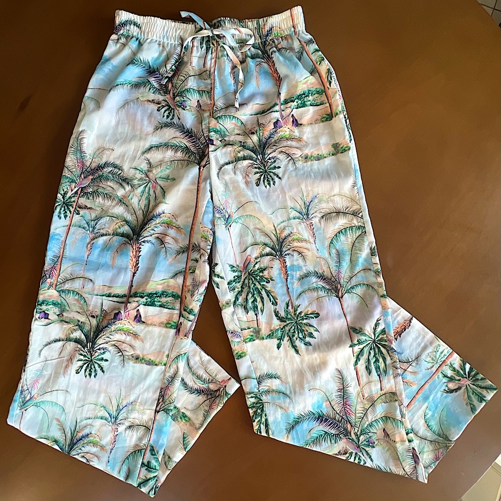 🛍️ Topshop Tropical Hawaiian Palm Tree Bird Beach Lounge Pants Trouser Nordstrom
